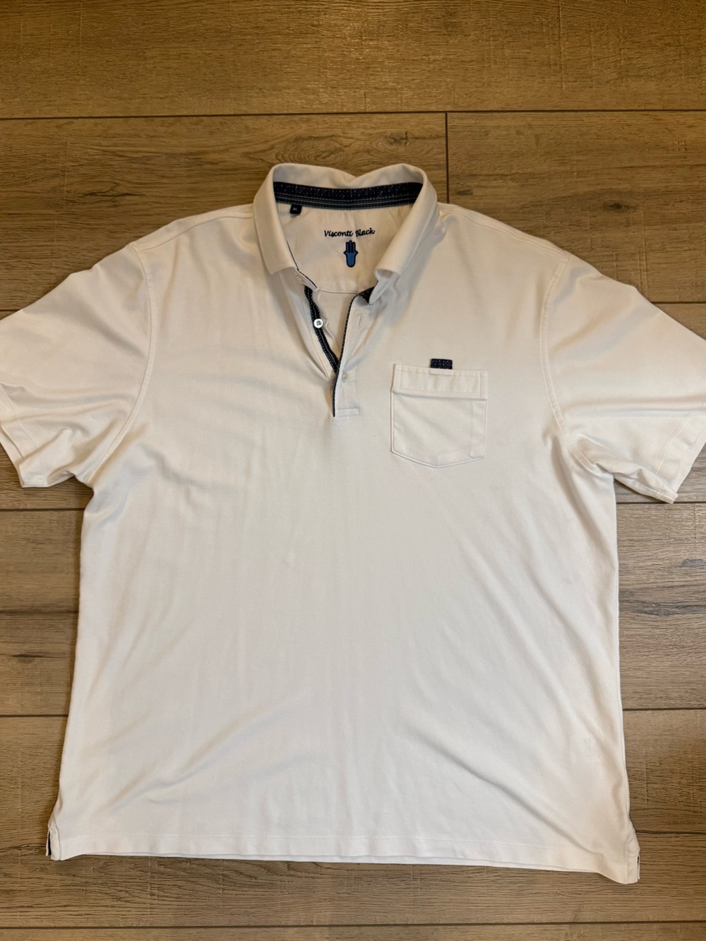 Men's White Polo with Chest Pocket and Contrast Trim